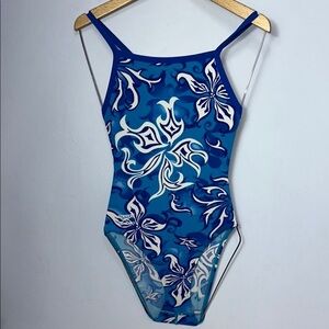 Blue and White Speedo Endurance Floral Swimsuit